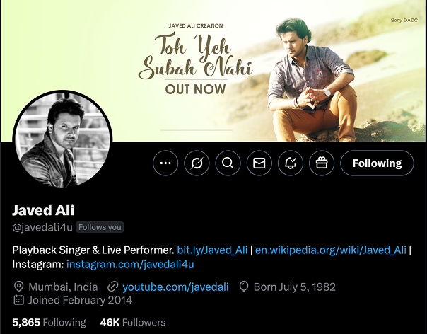 Javed Ali Twitter Page